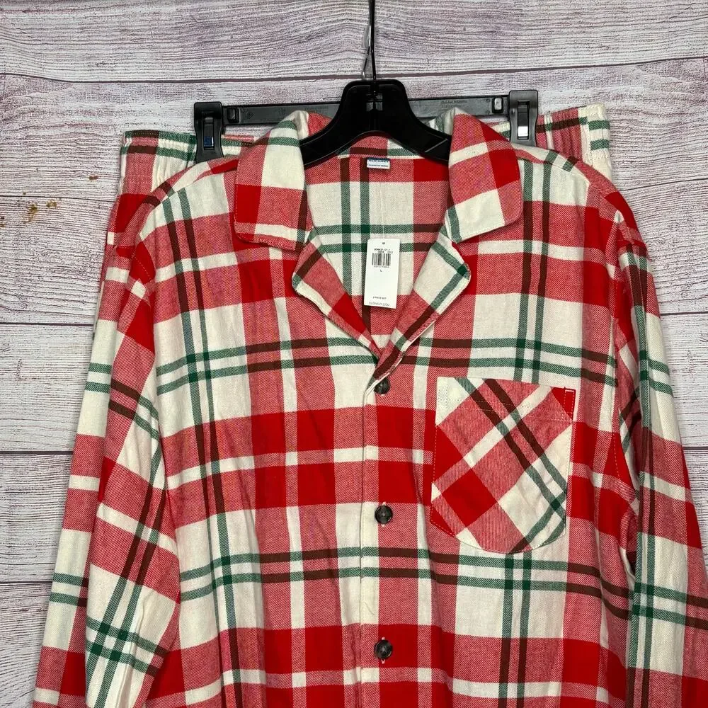 Old Navy Men's Holiday Christmas Plaid Flannel Pajama Two Piece Set Large New